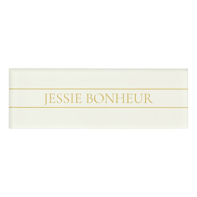 Badge D'identification Texte personnalisable simple et élégant | Or blanc (Devant)