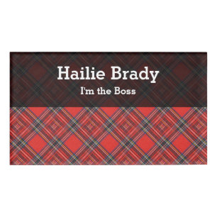 Badge D'identification Tissu rouge royal de motif de plaids de tartan