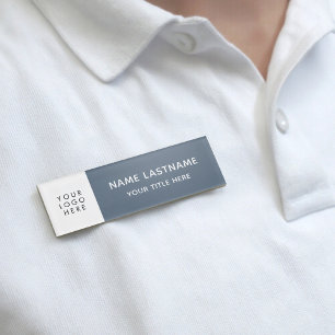 Badge D'identification Titre Minimaliste Logo Ajouté de Base Aimant Bleu
