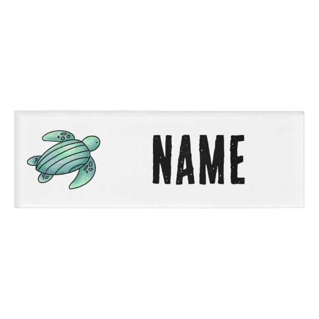 Badge D'identification tortue de mer peinte à l'aquarelle dessin animé bl (Devant)