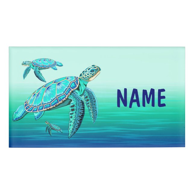 Badge D'identification Tortue de mer Turquoise Vie océanique (Devant)