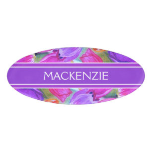 Badge D'identification Tulipe aquarelle florale rose