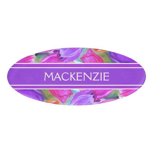 Badge D'identification Tulipe aquarelle florale rose (Devant)