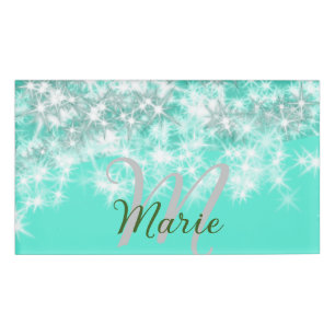 Badge D'identification Turquoise teal agate aqua monogram add letter text