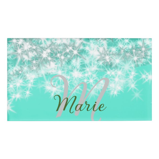 Badge D'identification Turquoise teal agate aqua monogram add letter text (Devant)