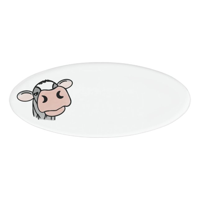Badge D'identification vache de dessin animé noir blanc rose baiser gris  (Devant)