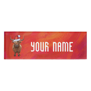 Badge D'identification Vache Highland à Santa Hat sur Red