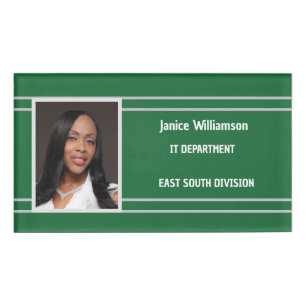 Badge D'identification Vert avec bandes blanches Nom et photo