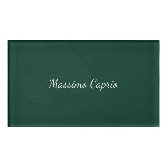 Badge D'identification Vert foncé Élégant Casual Propre Nom Écriture manu (Devant)