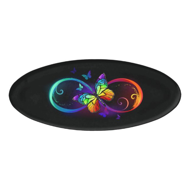 Badge D'identification Vibrant infinity with rainbow butterfly on black (Devant)