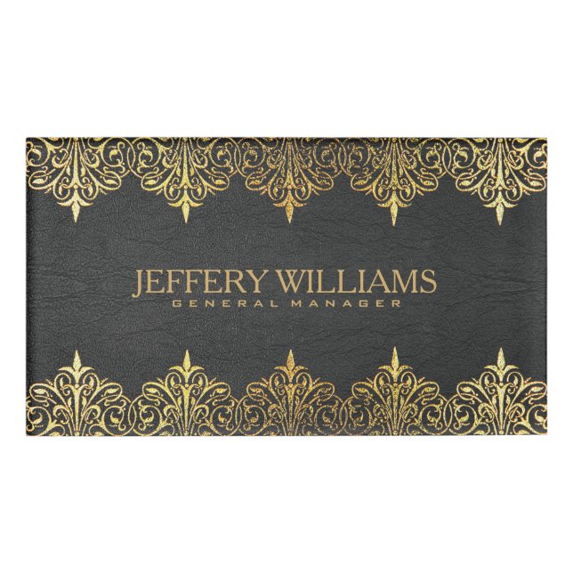 Badge D'identification Vintage cadre en cuir noir (Devant)