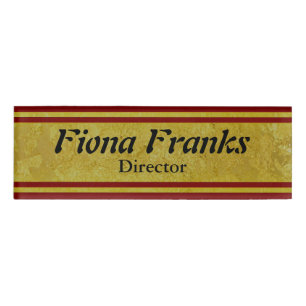 Badge D'identification Vintage Golden Stripes - rouge foncé + vos idées