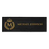 Vintage Royal King Golden Crown Nom initial Noir