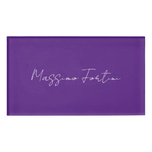 Badge D'identification Violet Royal Élégant Minimaliste Calligraphie