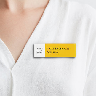 Badge D'identification Votre logo Bright Jaune Blanc Moderne Titre élégan