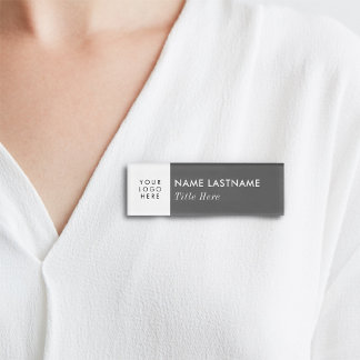 Badge D'identification Votre logo ici Grey Elegant Blanc Titre