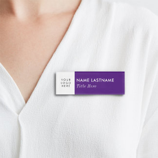 Badge D'identification Votre logo Purple Blanc Moderne Titre élégant