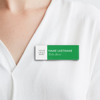 Badge D'identification Votre logo Vert clair Blanc Moderne Titre élégant