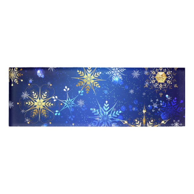 Badge D'identification XMAS Blue Background with Golden Snowflakes (Devant)
