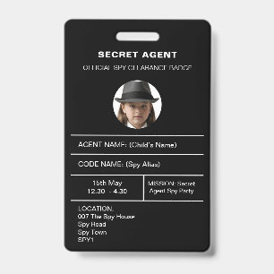 Badge d'identité de fête d'agent secret espion