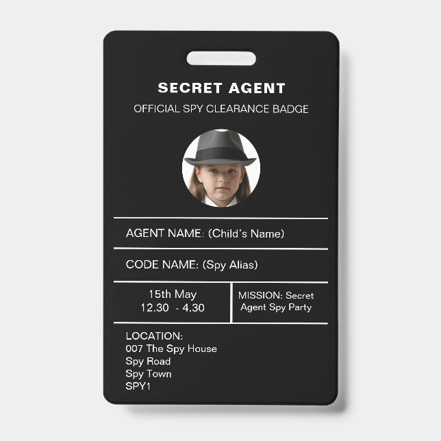 Badge d'identité de fête d'agent secret espion (Avant)