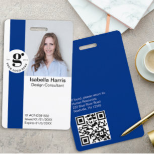 Badge d'identité d'employé bleu avec photo et code