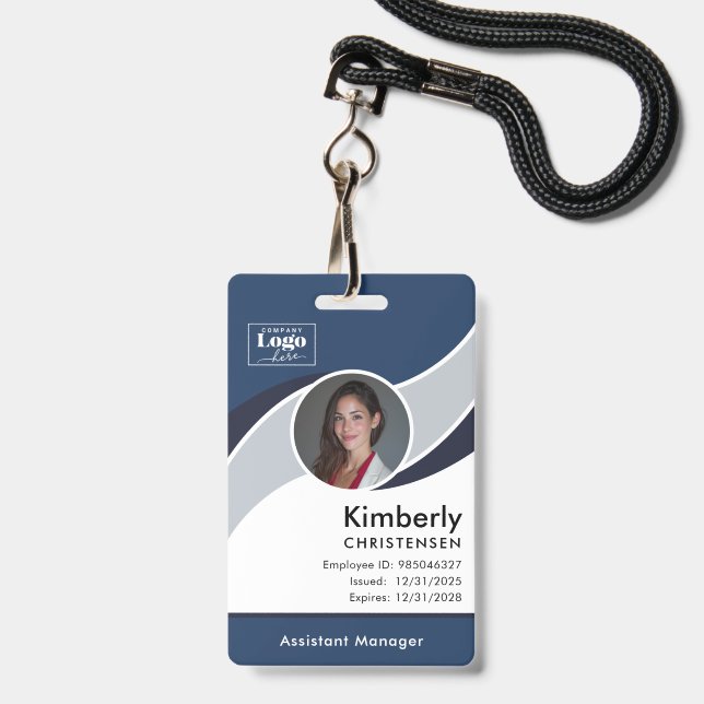 Badge d'identité d'employé d'entreprise moderne de (Avant avec lanière)