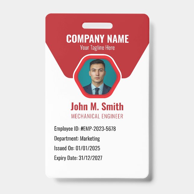 Badge d'identité d'employé personnalisable Rouge (Avant)
