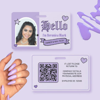 Badge d'identité d'employé Y2k violet et noir avec