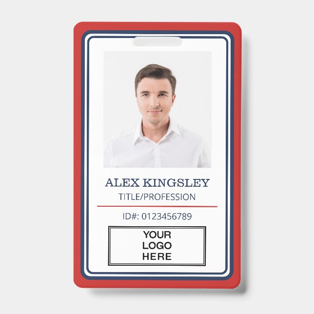Badge d'identité employé avec nom, titre et logo e (Avant)