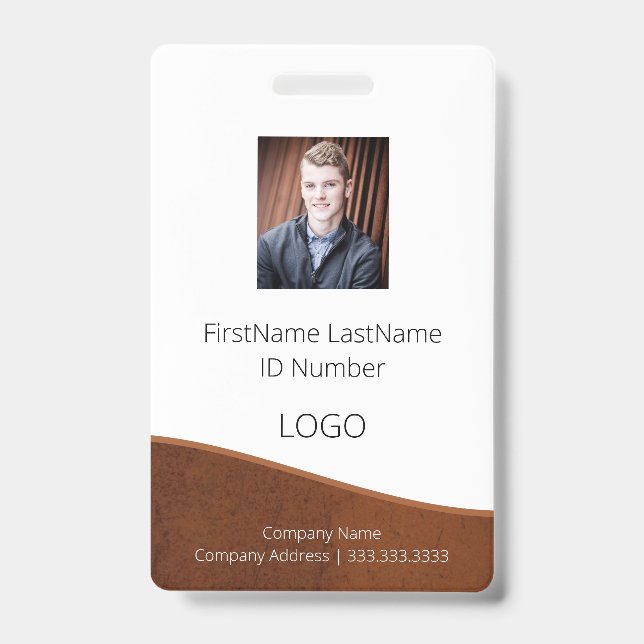 Badge d'identité employé Brun Rustique avec Code-b (Avant)