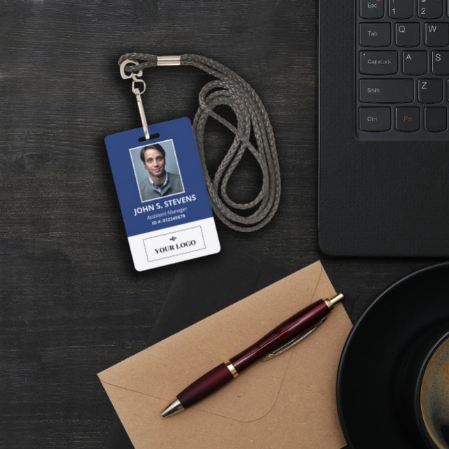 Badge d'identité employé photo & logo bleu blanc (Créateur téléchargé)