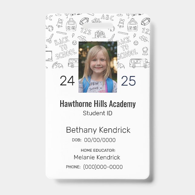Badge d'identité étudiant homeschool icônes école  (Avant)