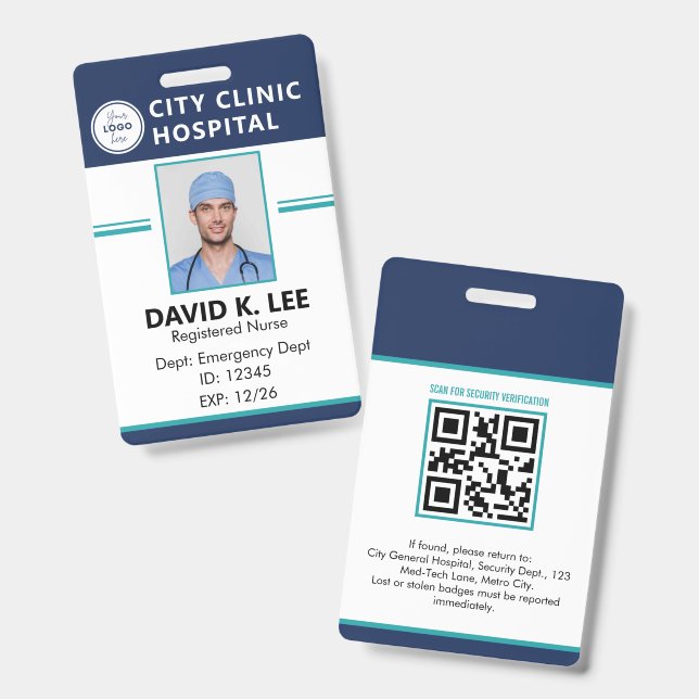 Badge d'identité médicale personnalisé | Infirmièr (Avant & arrière)