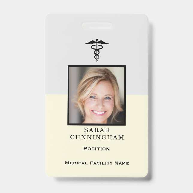 Badge d'identité médicale simple jaune et gris ave (Avant)
