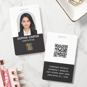Badge d'identité noir QR Code avec logo et photo p