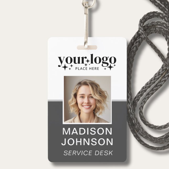 Badge d'identité personnalisé avec logo d'entrepri (Custom Business Logo Employee Photo Grey ID Badge)