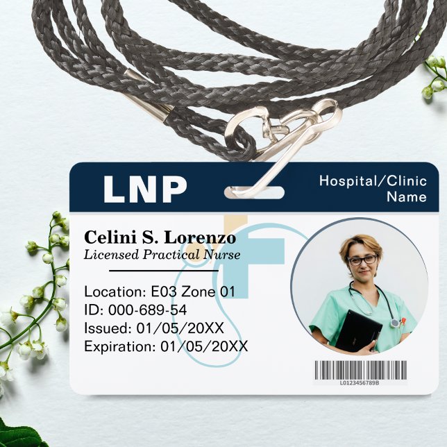 Badge d'identité photo de l'employé médical de l'h (Hospital Medical Employee Photo ID Badge – Navy)