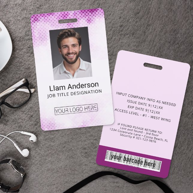 Badge d'identité vertical avec dégradé violet pour (Custom Employee Photo Badge)