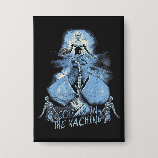 Badge Dieu est dans la machine - Techno-Dystopian Design (Recto)