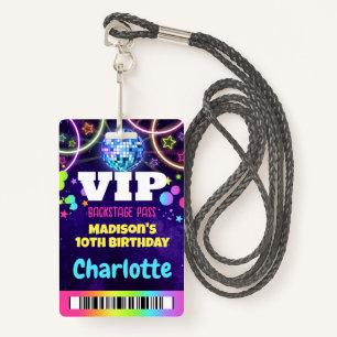 Badge Disco Ball VIP Backstage Pass Anniversaire Lanyard
