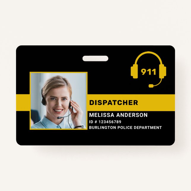 Badge Dispatcher Photo personnalisée Mince Gold Line ID (Devant)