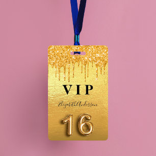 Badge Dix-sept ans or paillettes métalliques gouttes
