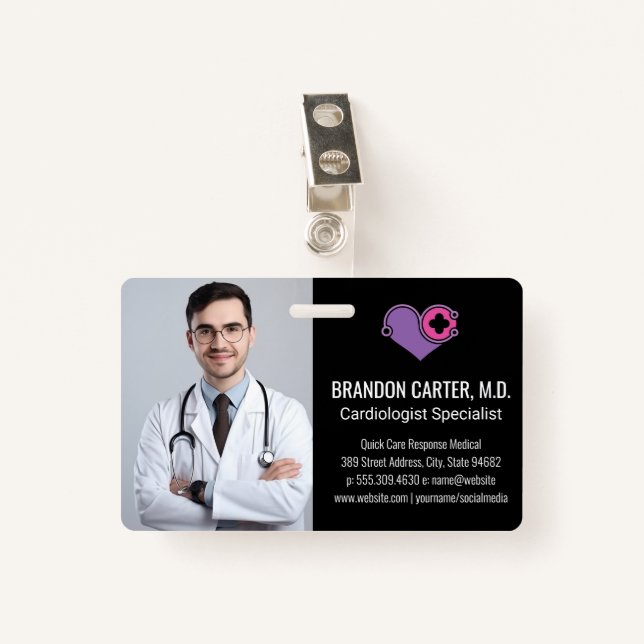 Badge Docteur en manteau de laboratoire | Logo Cardiolog (Devant avec clip)