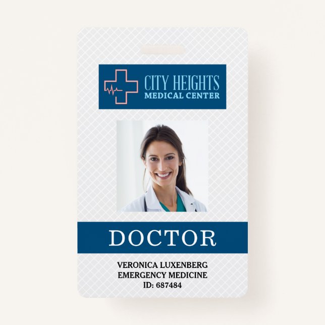 Badge Docteur Nom Photo ID Hospital Logo Professionnel (Devant)