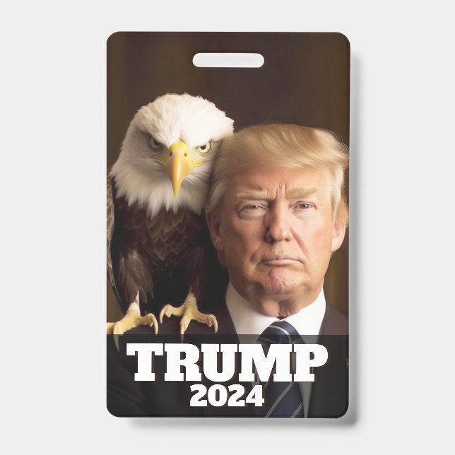 Badge Donald Trump 2024 Photo - aigle chauve sur l'épaul (Avant)