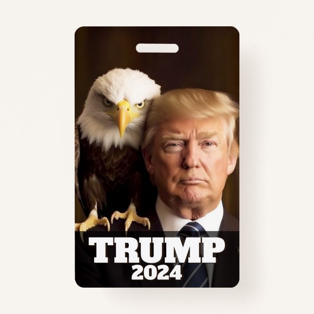 Badge Donald Trump 2024 Photo - aigle chauve sur l'épaul (Devant)