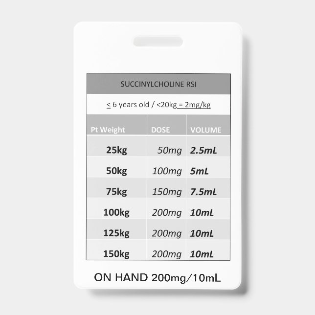 Badge Dosage rapide RE: Succinylcholine Paralysant pour  (Avant)