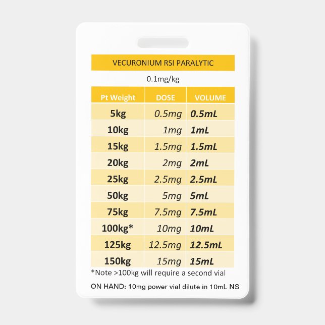 Badge Doses rapides RE : Paralyse Vecuronium et Rocuroni (Face)