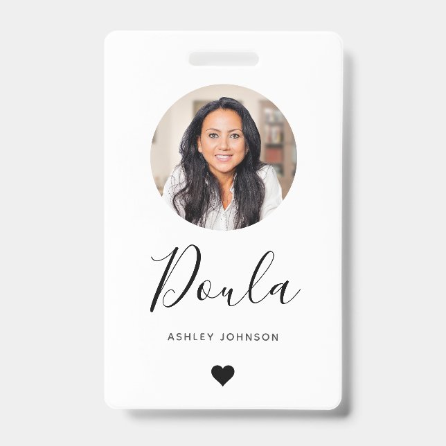 Badge Doula Midwoman Modern Ajouter Votre Photo & Coeur (Face)